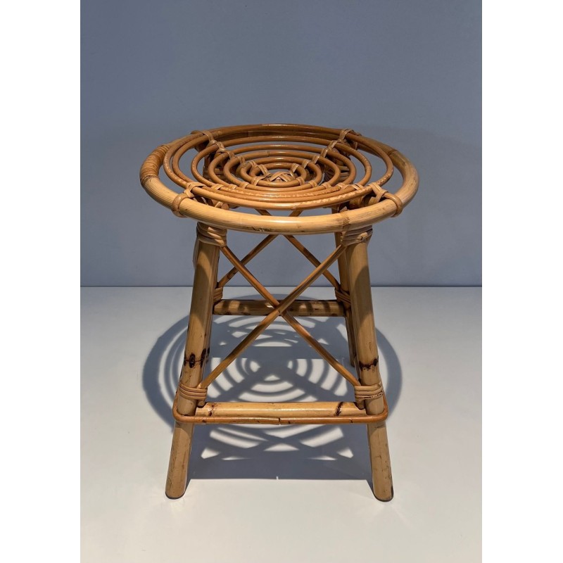 Rattan Drum Stool Style Jean Royère French 1970