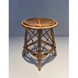 Rattan Drum Stool Style Jean Royère French 1970