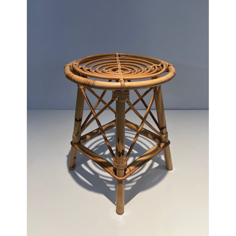 Rattan Drum Stool Style Jean Royère French 1970