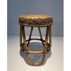 Rattan Stool Style Franco Albini Italian Work 1950