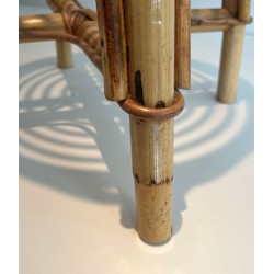 Circular Rattan Drum Stool Mid-Century Modern French 1950