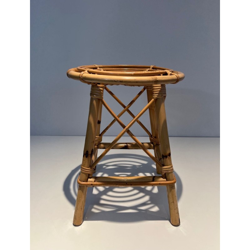 Rattan Drum Stool Style Jean Royère French 1970