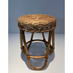 Tabouret Rotin Style Franco Albini Travail Italien 1950