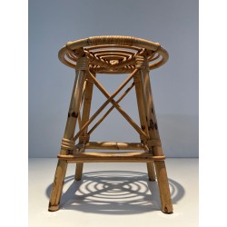 Rattan Drum Stool Style Jean Royère French 1970