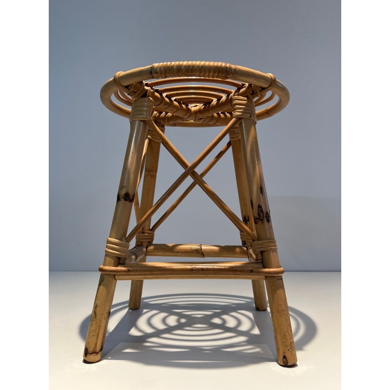 Rattan Drum Stool Style Jean Royère French 1970