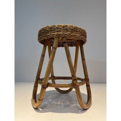 Tabouret Rotin Style Franco Albini Travail Italien 1950