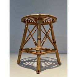 Rattan Drum Stool Style Jean Royère French 1970