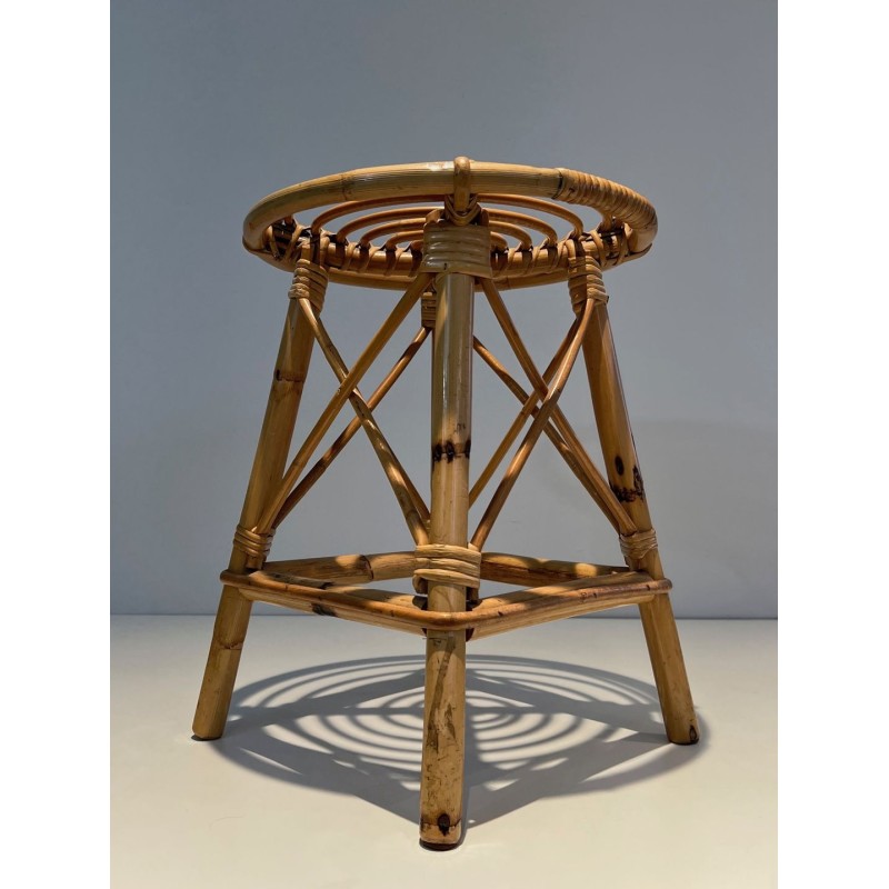 Rattan Drum Stool Style Jean Royère French 1970