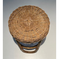 Rattan Stool Style Franco Albini Italian Work 1950