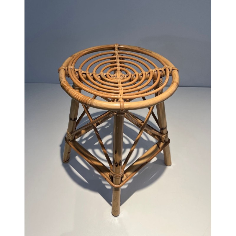 Rattan Drum Stool Style Jean Royère French 1970
