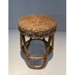 Rattan Stool Style Franco Albini Italian Work 1950
