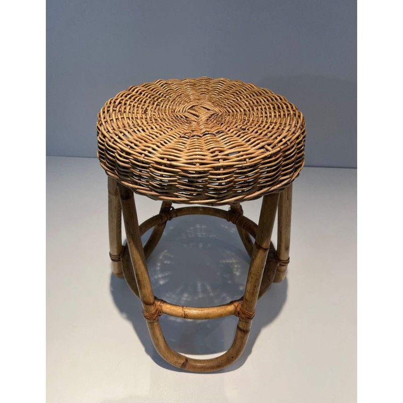 Rattan Stool Style Franco Albini Italian Work 1950