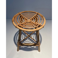 Rattan Drum Stool Style Jean Royère French 1970