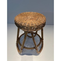 Tabouret Rotin Style Franco Albini Travail Italien 1950