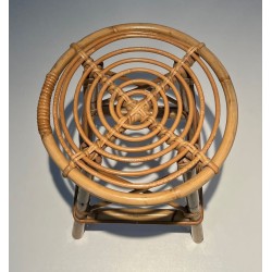 Rattan Drum Stool Style Jean Royère French 1970