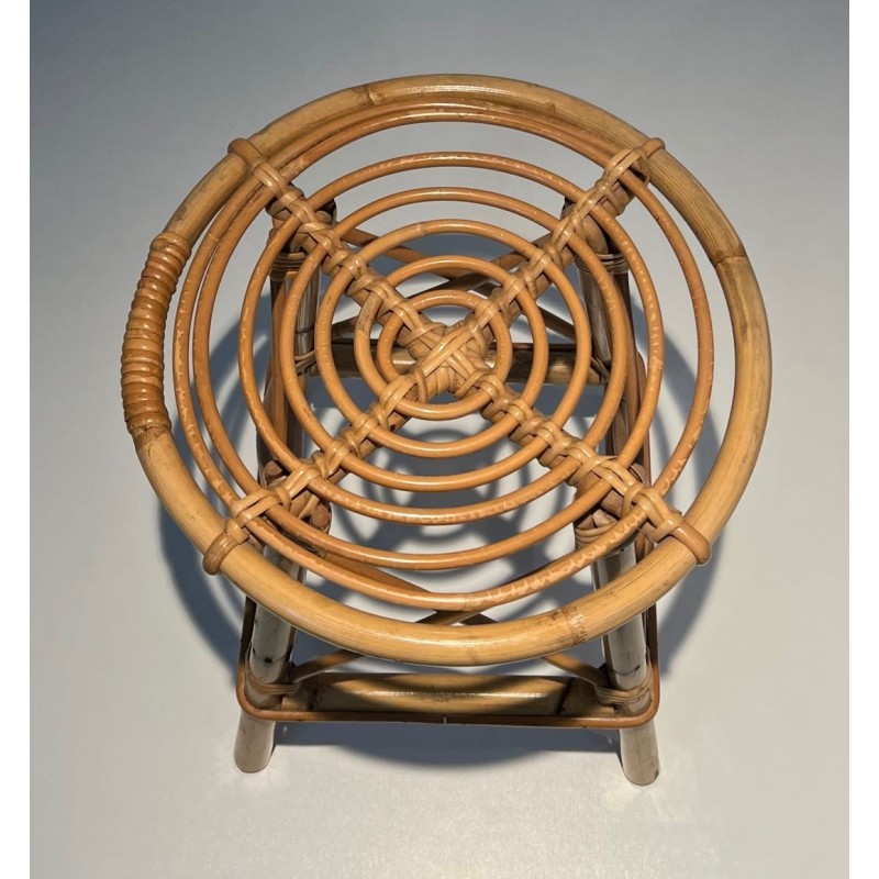 Rattan Drum Stool Style Jean Royère French 1970