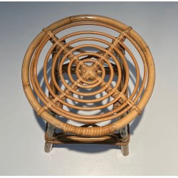 Rattan Drum Stool Style Jean Royère French 1970