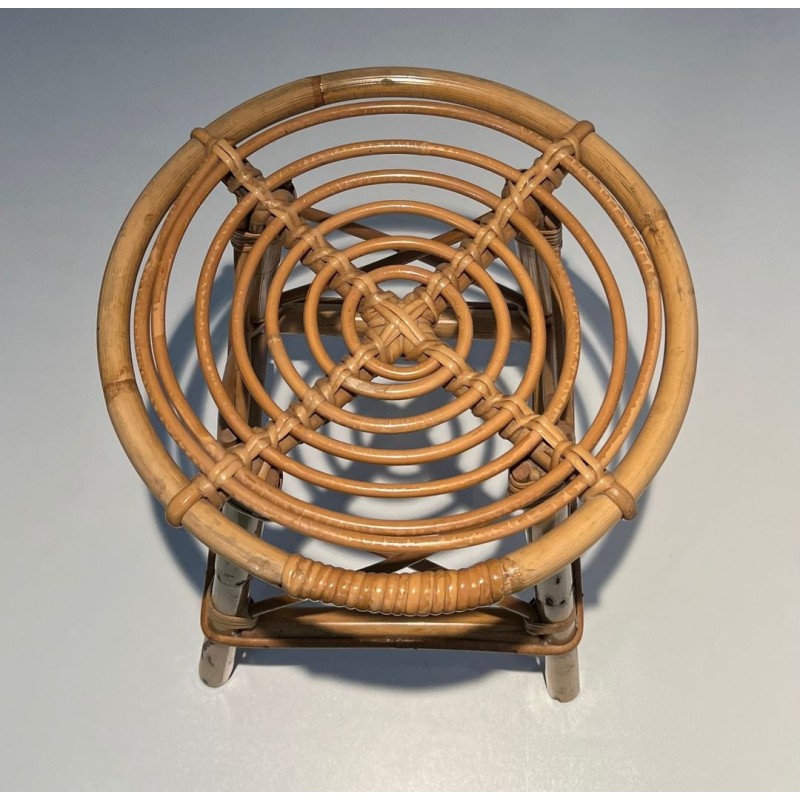 Rattan Drum Stool Style Jean Royère French 1970