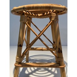 Rattan Drum Stool Style Jean Royère French 1970