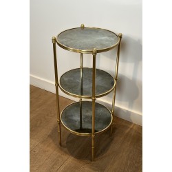 Sellette Ronde en Bronze à Triple Plateaux de Miroirs Eglomisés de la Maison Baguès