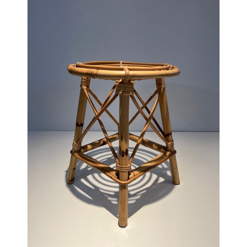 Rattan Drum Stool Style Jean Royère French 1970