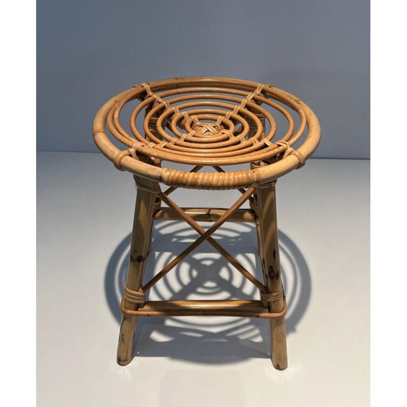 Rattan Drum Stool Style Jean Royère French 1970