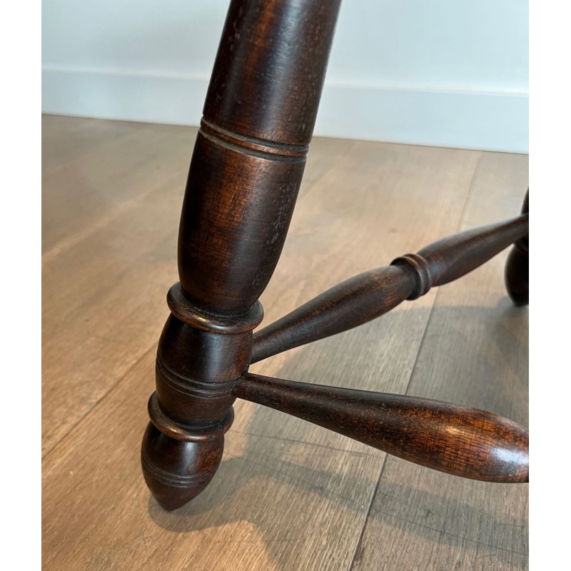 Pair Turned Wood Stools Attributed Dudouyt French 1950