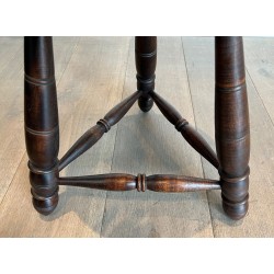 Pair Turned Wood Stools Attributed Dudouyt French 1950