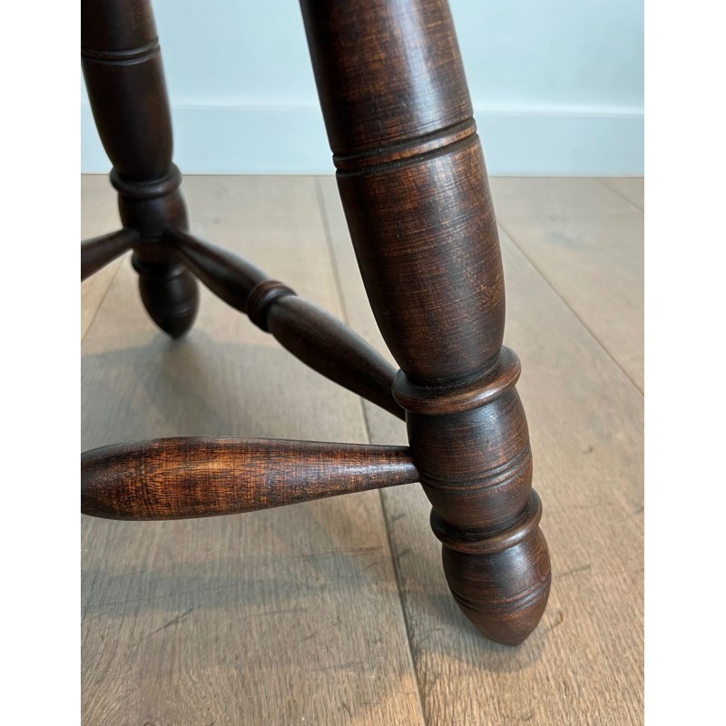 Paire Tabourets Bois Tourné Attribués Dudouyt France 1950