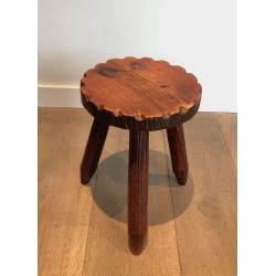Pair Brutalist Pine Stools French Work 1950