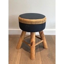 Pair Solid Pine Stools French Work 1970