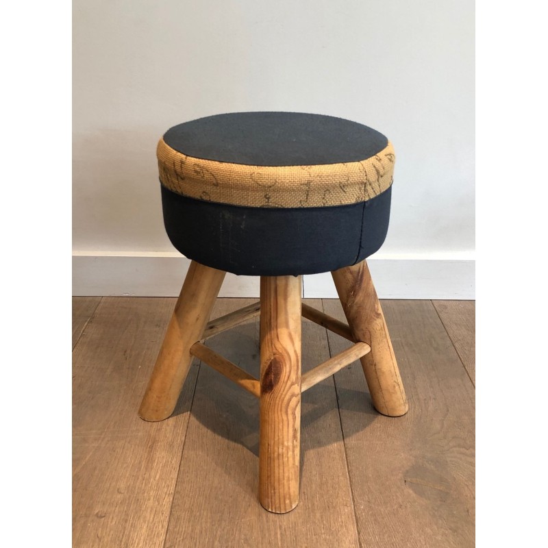 Pair Solid Pine Stools French Work 1970