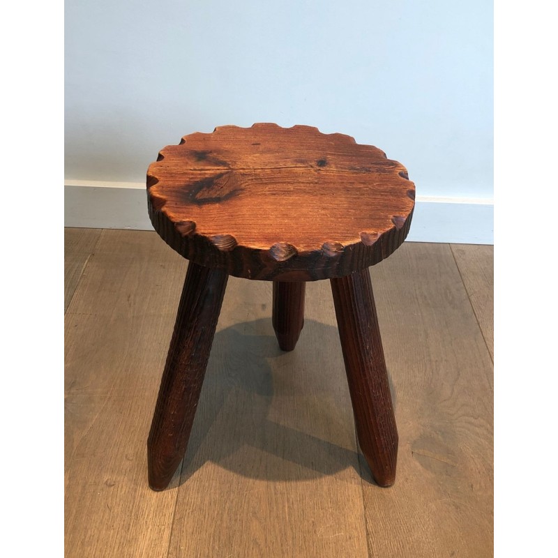 Pair Brutalist Pine Stools French Work 1950