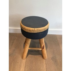 Pair Solid Pine Stools French Work 1970