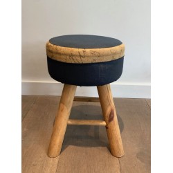 Pair Solid Pine Stools French Work 1970