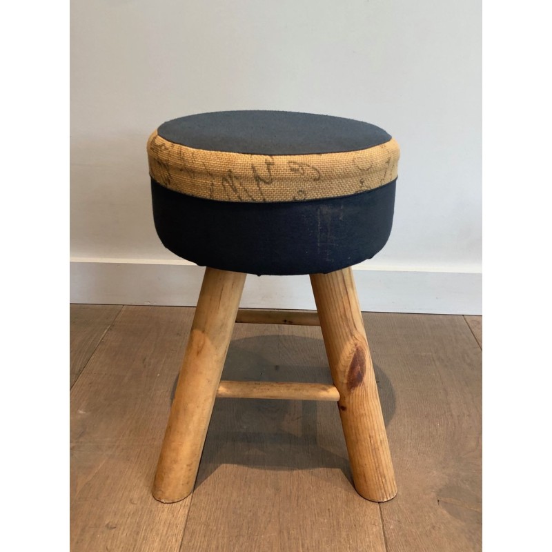 Pair Solid Pine Stools French Work 1970