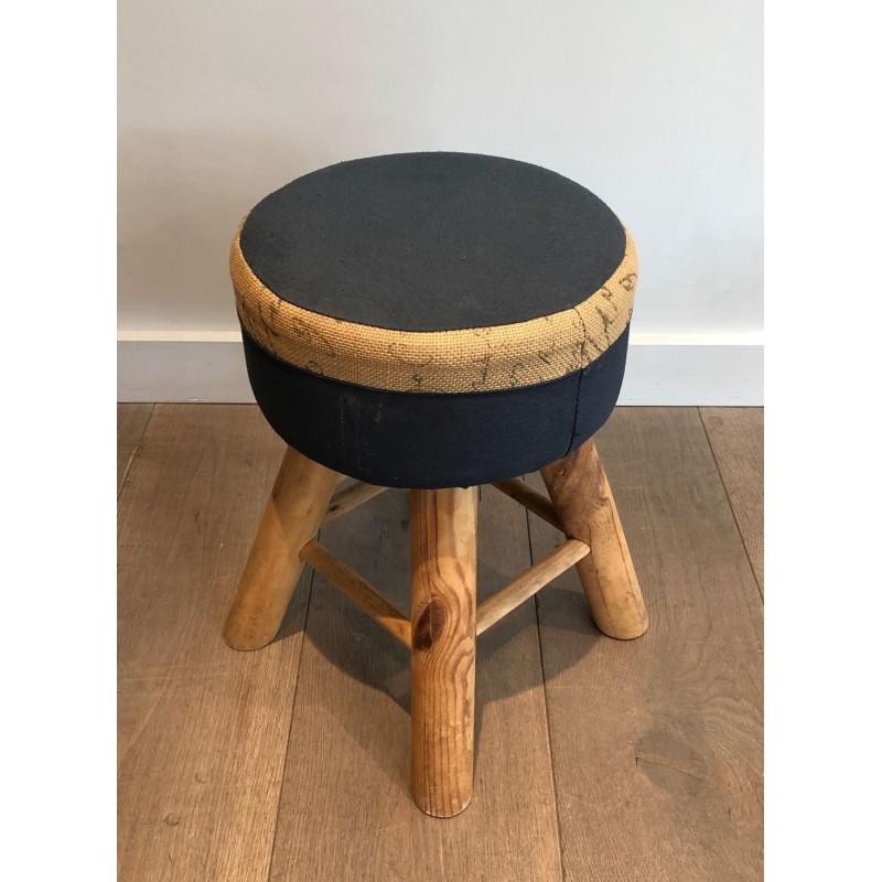 Pair Solid Pine Stools French Work 1970
