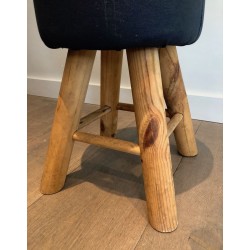 Pair Solid Pine Stools French Work 1970