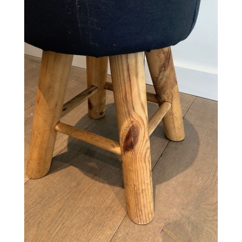 Paire Tabourets Pin Massif Travail Français 1970
