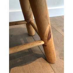 Pair Solid Pine Stools French Work 1970