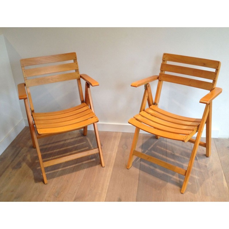 Folding Varnished Wood Armchairs by Clairitex, French 1970 | Maison BARROIS