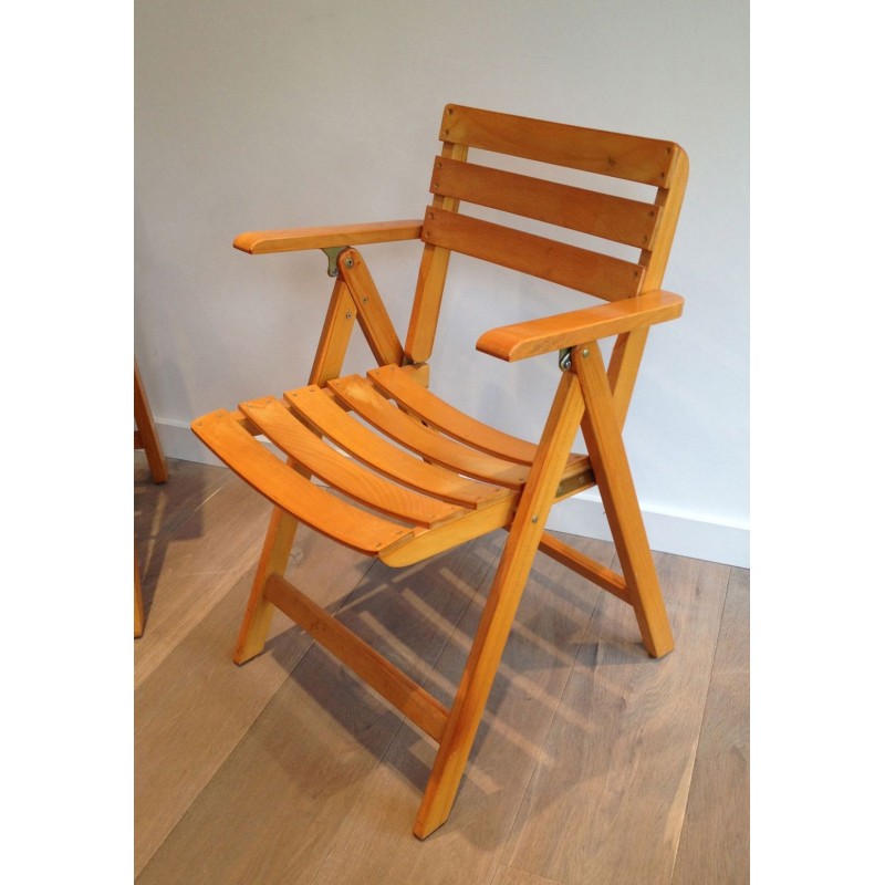 Paire de Fauteuils pliants en Bois Vernis signé Clairitex