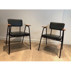 Paire de Fauteuils Laqués Noirs Modèle "M" de Pierre Guariche, vers 1950