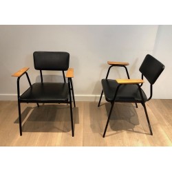 Pierre Guariche Model M Armchairs, Black Lacquer, circa 1950 | Maison BARROIS
