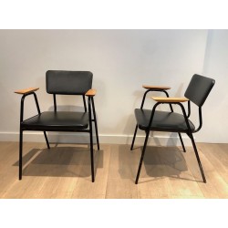 Fauteuils Modèle M Pierre Guariche, Laqués Noirs, 1950 | Maison BARROIS