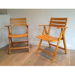 Folding Varnished Wood Armchairs by Clairitex, French 1970 | Maison BARROIS