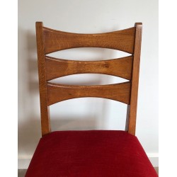 6 Chaises Chêne Velours Rouge, Travail Français, 1940 | Maison BARROIS