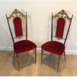 4 Neoclassical Brass & Red Velvet Chairs, Manner of Jansen, 1940 | Maison BARROIS