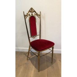 4 Neoclassical Brass & Red Velvet Chairs, Manner of Jansen, 1940 | Maison BARROIS