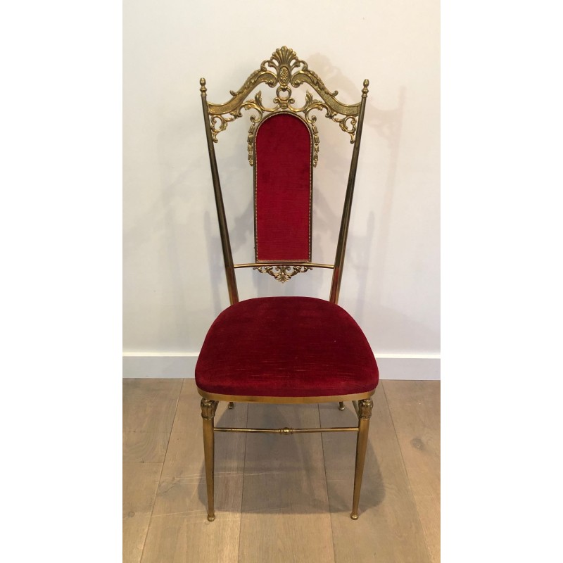4 Neoclassical Brass & Red Velvet Chairs, Manner of Jansen, 1940 | Maison BARROIS